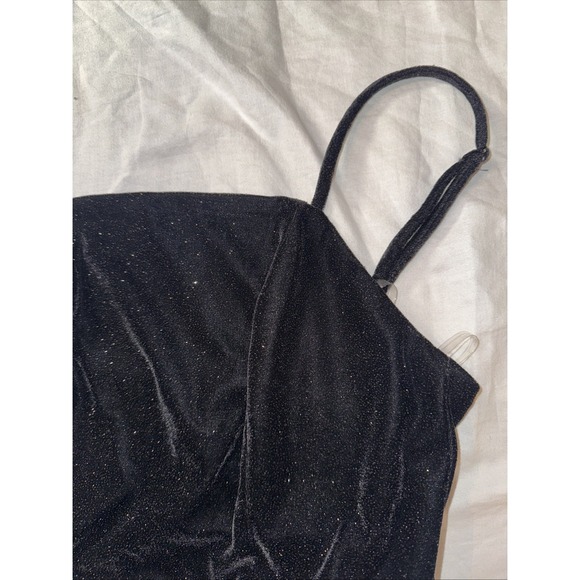 Women's Black Front Slit Bodycon Dress Size 7 Y2K Sequins Whimsygoth - Picture 4 of 8